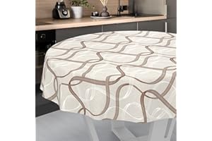 ANRO Nappe en Toile cirée Lavable, pour Table de Jardin, extérieur et intérieur, Ronde, Bord coupé, Vagues, 140 cm
