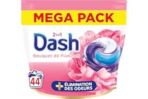 Dash 2en1 PODS Bouquet de Pivoines, 44 Lavages, Lessive Capsules 3-en-1, Plus de Fraîcheur, Élimination des Odeurs avec Lenor, Notes de Pivoine et d'Hibiscus, Fabriquée en France