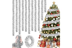 NHYDZSZ 10 Pcs Weihnachtsbaum Lametta Girlande,Weihnachten Lametta Girlande,Lametta Girlande Weihnachten,Weihnachtsbaum Girlande FüR Weihnachtsbaum Weihnachtsfeier, Geburtstagsparty Dekoration,Silber