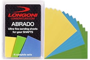 Longoni Abrado Ultra Fine Schleifblätter zum Glätten Polierarbeiten Billard Pool Queue Schäfte 3 Schleifstufen 4 Komplettsets