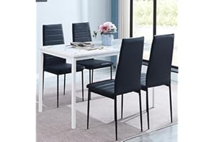 Paonne 5-Pieces Rectangular Dining Room Set for 4, Faux Marble Kitchen Table & Chairs for Home Kitchen/Dinette/Restaurant