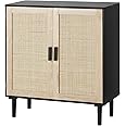 VEVOR Rattan Cabinet, Rattan Storage Cabinet with 2 Magnetic Doors and Adjustable Shelves, Sideboard Buffet Cabinet for Hallway, Entryway, Living Room, or Kitchen, Black