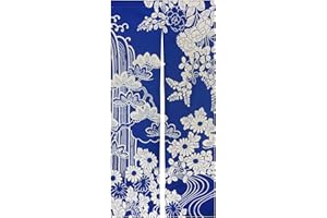 LIGICKY Japanischer Stil dick Leinen Noren Lang Vorhang TürVorhang Raumteiler Tapisseri für die Heimtextilien 85 x 180 cm，Blau (Chrysantheme)