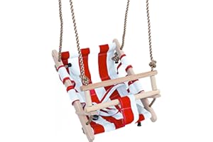 ‎GARTENPIRAT Gartenpirat Babyschaukel aus Holz und Stoff rot/weiß 45x30x35 cm für Baby Kleinkinder Schaukelsitz Holzschaukel höhenverstellbar wetterfest
