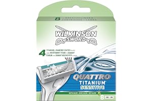 WILKINSON SWORD Wilkinson - Quattro Titanium Sensitive - Lames de Rasoir pour Homme - Pack de 8