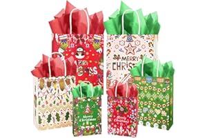 Gcardist 24 szt. świątecznych torebek prezentowych, czerwonych, zielonych i białych, z uchwytami w różnych rozmiarach (duże - 26 × 33 × 14 cm, średnie - 22 × 27 × 11 cm, małe - 16 × 22 × 8 cm/bibułka
