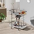 DAWNYIELD 2 Tier Mobile Drinks Trolley Bar Serving Cart on Wheels with Wine Rack and Glass Holder Modern Rolling Drinks Storage Trolley for Home Kitchen Party (Black)