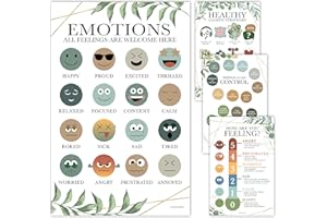 HADLEY DESIGNS 4 Greenery Feelings Chart For Kids Lernposter For Walls – Liste Of Feelings Poster For Kids Lernposter For Classroom Decorations, Periodic Table Of Emotions Poster For School Counselors