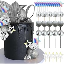 34 Pièces Déco Gâteau Disco Anniversaire - Boules Disco Argent, Étoiles & Happy Birthday Cake Topper - Thème Années 70/80/90 Musique Dance Party