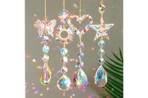 YEAHBOOM Acchiappasole Cristallo,4 Pezzi Crystal Suncatcher,Appendere Vetro Acchiappa Sole,Pendenti Prismi Cristallo,Appeso Arcobaleno Prisma Finestra,Pendenti Suncatcher Decorazione per Casa Giardino Nozze
