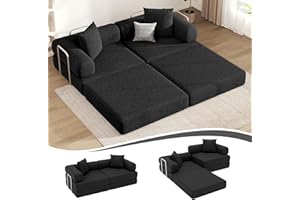 DURASPACE 78.4'' Convertible Sleeper Sofa Bed, Floor Folding Mattress Couch with Fixed-Shape Frame, Comfy Fold Out Futon, Boneless Modular Loveseat for Living Room (Chenille Black)