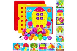 Mosaique Enfant, 12 Cartes et 46 Boutons Jeux de Mosaïque Jeux Educatif Enfant Jeux Montessori 2 3 4 Ans Jeux Enfants Colorés Mosaique Loisir Creatif pour d'anniversaire Noël