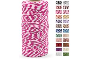 LEREATI Cord Rose Red and White Twine 2 mm x 100 m Cotton Thread Bakers Yarn Kitchen Yarn Craft Cord Package Cord Decorative Cord for DIY Arts Crafts Gardening Gifts Wrapping Christmas