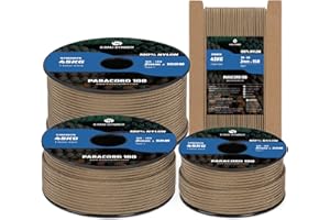 Kamu Synber 2mm Paracorde 15M 100% Nylon 1 Brin Parachute Corde Type I pour Bracelet, Survie, Extérieure, Camping | Supporte 250kg | Marron Boue