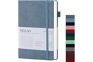 MGGAO A5 Diario rayado 100 GMS Papel grueso rayado con 188 páginas numeradas Cuaderno de tapa dura de cuero premium para escritura personal Estudio Oficina Viajes Grabación
