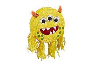 Relaxdays Pignatta Mostro, Piñata Vuota da Appendere e Riempire, Gioco da Festa di Compleanno, Bambini e Adulti, Giallo, Carta, 34 x 10 cm
