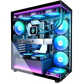 MUSETEX ATX PC Case 7 PWM ARGB Fans Pre-Installed, Type-C Mid Tower Computer Case with Double Tempered Glass Full View, PC Ga