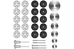 OMCGG 32Pcs Cutting Wheels for Dremel Rotary Tool, Cutting Disc Set 6Pcs HSS Circular Saw Blades with 1/8" Shank 10Pcs Diamond Cutting Wheels 10Pcs Resin Cutting Discs for DIY-Craft Wood Glass Metal Stone