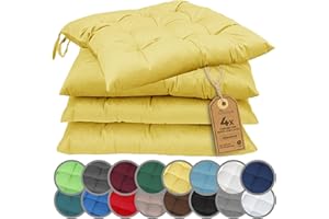 NatureMark Set 4 Cuscini per Sedie con Cordini 40x40 cm – Set di Cuscini Imbottiti per Cucina, Giardino e Interni – Colore Giallo