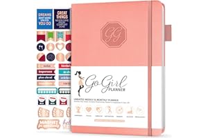 GoGirl Planner Pour Femmes - Agenda Hebdomadaire Format Compact, Journal Des Objectifs et Agenda Pour Améliorer la Gestion Du Temps. Non Daté - Commence à n'importe Quel Moment, Dure 1 An - Pêche Rose