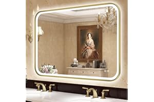 S'bagno Lustro łazienkowe z oświetleniem, 100 x 70 cm, z funkcją odparowywania/ściemniania, 3 temperatury barwowe, prostokątne lustro łazienkowe ze złotą ramą aluminiową, IP44, z funkcją pamięci