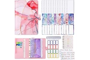 EPFHR Budget Planner,Budget Binder A6 Notebook,budgetplaner Money Organizer,Money Saving Wallet Binder,6 Holes Ring Binder,with 12 Transparent Cash envelopes,with 12 Budget Sheet,with Ruler and Sticker