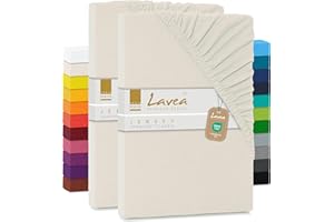 ‎LAVEA 2er Set Spannbettlaken - Serie Maya Doppelpack Spannbetttuch für Matratzen bis 20cm - 90x200cm | 100x200cm, Creme Naturweiß, 100% Baumwolle, hochwertige Verarbeitung, mit Gummizug