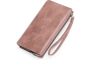 GAEKEAO Purses for Women Wristlet Leather Clutch Wallet RFID Blocking Slim Long Purse with Wrist Strap