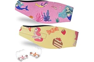 YUHENGLE Swimming Headband for Kids - 2 Pairs Waterproof Ear Plugs & Adjustable Swim Ear Band,Keep Water Out and Hold Earplugs in - Water Headband for Surfing, Diving, Pool, Showering, and Beach