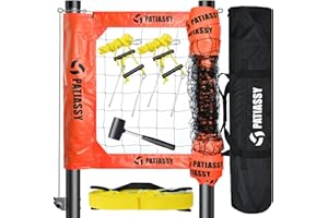 Patiassy Professional Volleyball Net for Backyard Beach Portable Outdoor Volleyball Set with Winch System, 2'' Aluminum Poles, Upgraded Guy Line, Volleyball with Pump and Carry Bag