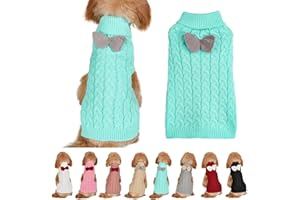 YANMUCY Dog Turtleneck Sweater Bow Knitting Dog Jumper Warm Dog Winter Clothes Pullover Knitwear Crochet Dog Coat Christmas Costume for Small Medium Large Dogs Cats (blue, L)