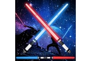 Moocuca 2 Stück Lichtschwert Kinder, 2-in-1 Laserschwert, RGB 7 Farben Led Lightsaber mit Licht und Sound, Cosplay Spielzeug Einziehbares Laserschwert Kinder