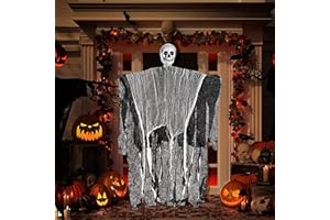 EGEKTBH Halloween Decorations, 35x24 Inch Skeleton Skull Hanging Ghost Spooky Halloween Decorations Outdoor, Halloween Decorations Prop Supplies for Door Yard Garden Halloween Haunted House Bar Party (1 PCS)