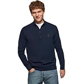 Polo Club Half-Zip Pullover with Stand Collar - Embroidered Logo Sweater for Men - 100% Cotton Long Sleeve Sweater
