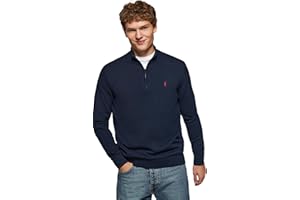 Polo Club Jersey con Cierre de Media Cremallera y Cuello Alto - Jersei con Logo Bordado para Hombre - Suéter Manga Larga 100% algodón