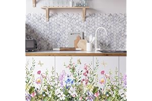 AROOLY Colorful Flowers Wall Decals, Attractive Flying Butterflies Flowers Wall Stickers, Garden Flower Green Fresh Leaves Wall Stickers, Removable DIY Plants Art Decor Murals for Bedroom, Nursery, TV Wall