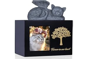 The7boX Haustierurne Katze Asche Box Holz Schwarz Katze Urnen für Asche Kommt mit Katze Engel und Aschebeutel
