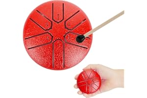 RIOKKO Steel Tongue Drum, 3 Zoll 6 Tone D-Dur Zungentrommel Schlagzeug Anfänger, Steel Pan Töne Schlaginstrument, Hand Pan Drum für Meditation Yoga Klangheilung, (Rot)
