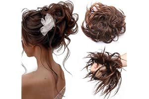 TESS Chignon Capelli Veri Elastico Capelli Finti Chignon Extension Facile Per Capelli Veri Ricci Posticci Per Capelli Mossi Scrunchie Parrucchino Donna Elastico Finti, Marrone Castagna+Marrone