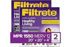 Filtrete 20x20x4, AC Furnace Air Filter, MPR 1550 DP, Healthy Living Ultra Allergen Deep Pleat, 2-Pack (Actual Dimensions 19.88 x 19.88 x 4.31)