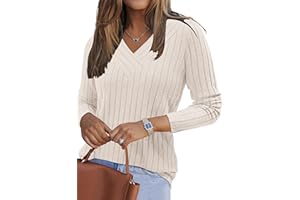 PLOKNRD Women's Lightweight Jumpers Ladies V Neck Tops Long Sleeve T Shirts Fashion Sweater