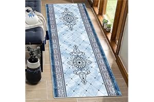 BORKOY Morocco Blue Carpet Runners for Hallways 50x80cm Non-Slip Backing, Boho Washable Rug Runner Kitchen Floor Mat, Adjustable Long Narrow Entryway Rug with Ethnic Tribal Pattern Indoor/Outdoor
