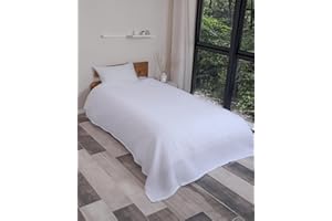 nottoc Doppelte Tagesdecke Weiß 220x240cm - Premium Waffelpique 100% Baumwolle - Leichte Sommerdecke in Waffeloptik - Baumwolldecke als Bettüberwurf, Sofaüberwurf, Couch überwurf - Sofadecke