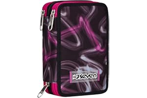Seven Astuccio Scuola 3 Scomparti, Nero, Rosa, Blurred Pink, Portapenne Triplo Scomparto Completo Di Penne, Matite, Colori, Accessori Zaino, Elementari, Medie, Superiori, Bambina Ragazza