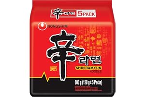 Nong Shim Instantnudlar Shin Ramyun – koreansk nötkött ramen soppa vass – snabb beredning, 600 g (5 x 120 g)