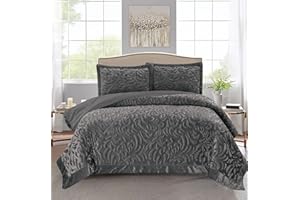PHP Super Soft Velvet Quilted Bedspread King Size Bedding Set 3 Piece with Matching Shams - Warm Quilt Blanket for Bedroom Decor for Teen Girls - Grey