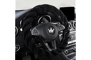 HighnessHwoo Luxuriöser Flauschiger Winter Lenkradbezug für Damen und Mädchen, Weicher Plüsch, Warm, Miedlich, Mädchenhaft, Auto Innenzubehör für Jeep-LKW, F150, rutschfest, Schwarz, Grössen(39-41cm)