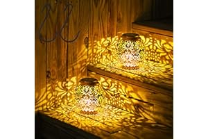 CECOMBINE Solar Lanterns Light, 2 Pcs Waterproof Garden Lights with Hook Metal Power Lamp Hanging Ornament Decoration Auto On Off for Patio, Lawn, Fence, Yard, Bronze