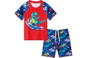 WAWSAM Boys Swimsuit Set Kids Two Pieces Swimwear UPF 50+ UV Proction Rash Guard and Trunk