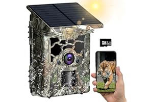 VOTUKU Fotocamera Solare per Fauna Selvatica 4K 30fps, Fototrappola da Caccia 46MP WiFi Bluetooth, Angolo di Rilevamento 60° Sensore di Movimento Visione Notturna IP66 Impermeabile per Monitoraggio